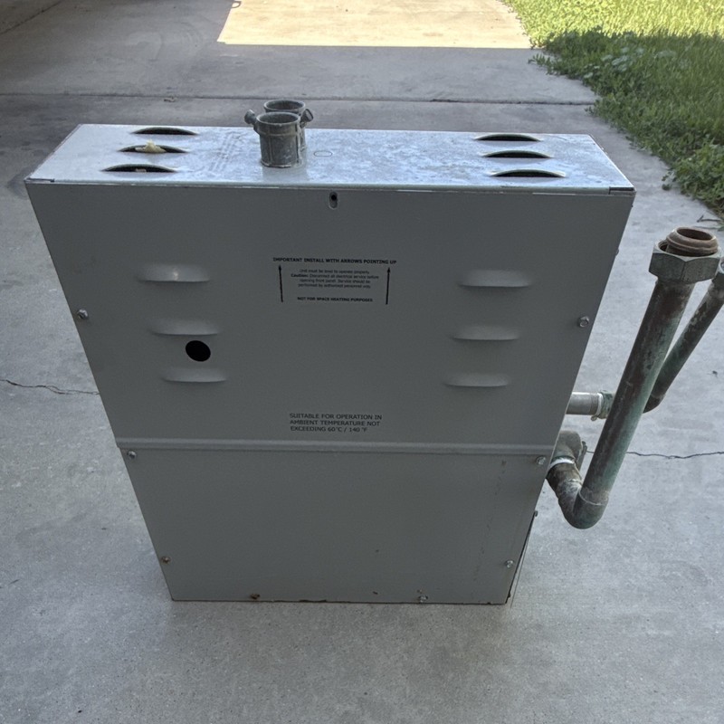 Industrial HVAC Heat Exchanger Unit w/ Pipe Fittings, Gray Metal