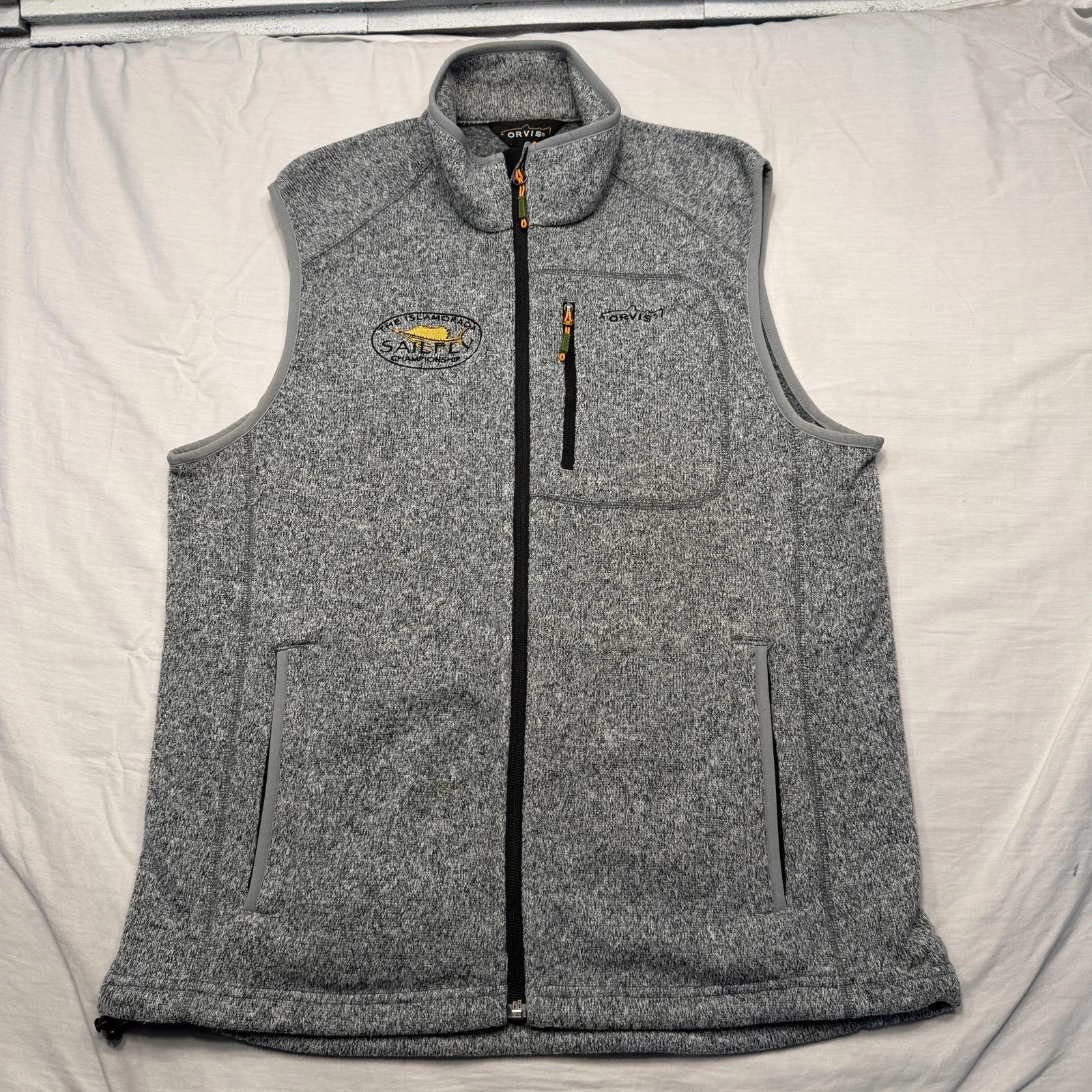 Orvis Vest Mens Medium Gray Fleece Full Zip Islamorada Sailfly Fishing