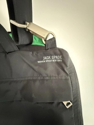 Jack Spade Warren Street NYC Black Green Nylon Laptop Briefcase Work Bag W Strap