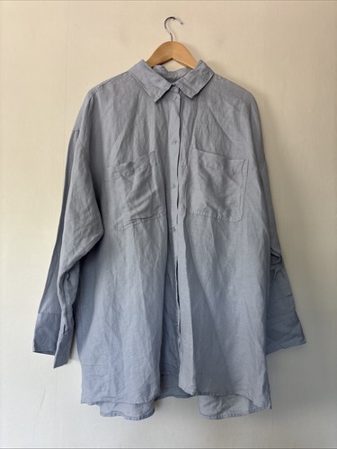 H&M Pale Blue Linen Blend Oversized Shirt Overshirt Size L UK 16-18