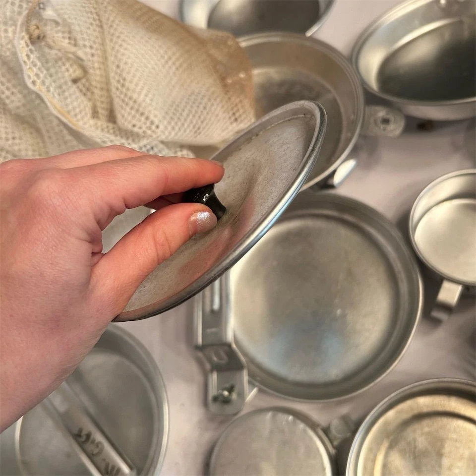 Vintage Coleman Aluminum Camping Cookware Mesh Kits 3 Sets W/ Mesh Laundry Bag - Image 4 of 4