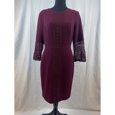 Karl Lagerfeld Lace Embroidered Dress Women's 4 Burgundy Knee Length 3/4 Sleeve