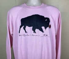 Vtg 1986 Buffalo Rose Crewneck Sweatshirt Pink L 80s Raglan NY Hanes