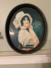 Coca-Cola 1914 Betty Girl Original Advertising Tray Dark Green Cream Pink 15x13