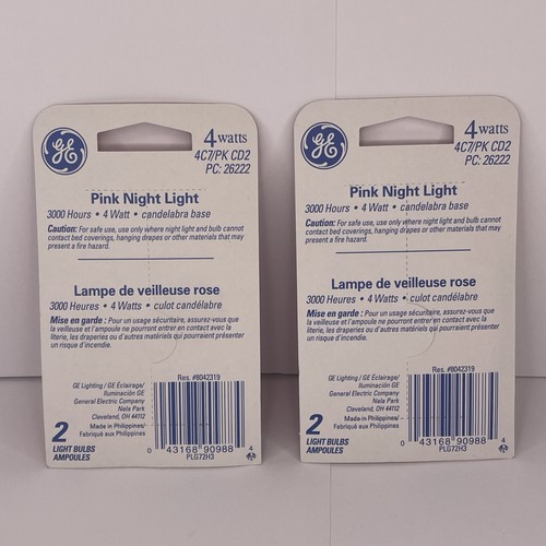 4w Pink Bulb, GE 26222 C7 Pink Night Light Bulb, 4 bulbs total, (2) 2-Packs... - Picture 2 of 2