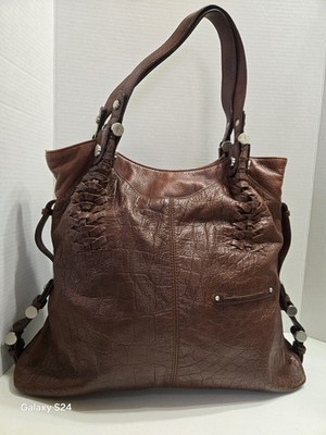 Vintage B. MAKOWSKY BROWN CROCODILE EMBOSSED LEATHER SHOULDER BAG