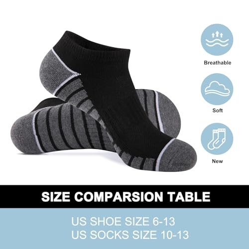 12 Pack Mens Ankle Socks Athletic Running Cushioned Small-Medium Black - Imagen 2 de 6