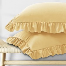 KKJIAF Ruffle Pillow Cases Queen Size Set of 2, Gold Queen - 20 x 30 Inch