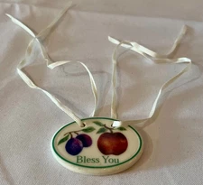 Rare Longaberger BLESS YOU Basket Tie On ~ Fruit Medley ~ Plums Apples