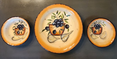 Pier 1 Earthenware Round Fruit Theme Plate Orange Rim, Hand Wash Only, China