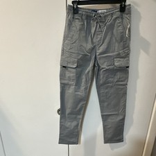 Old Navy Boys Gray Solid Cargo Pants, Tapered Fit, Drawstring, XL 14-16