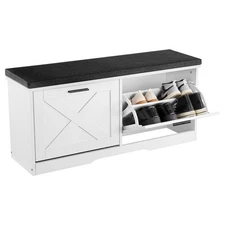 Uimoso Cushioned Shoe Storage Bench with Flip Drawers, 39.4 x 12.0 x 18.7 Inches