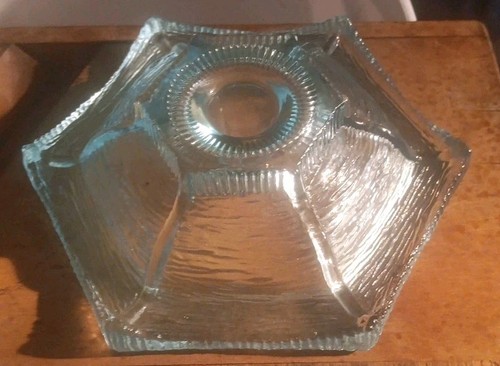 One Vintage LE Smith Ice Blue Glass Candle Holder Oriental Garden Hexagon Pagoda - Picture 2 of 8