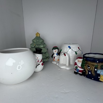 Vintage Teleflora Christmas Ceramic Planter Candy Dish Lot of 4 Snowman Igloo