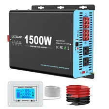 1500W Pure Sine Wave Inverter with Transfer Switch, 12V DC to 120V AC Convert...