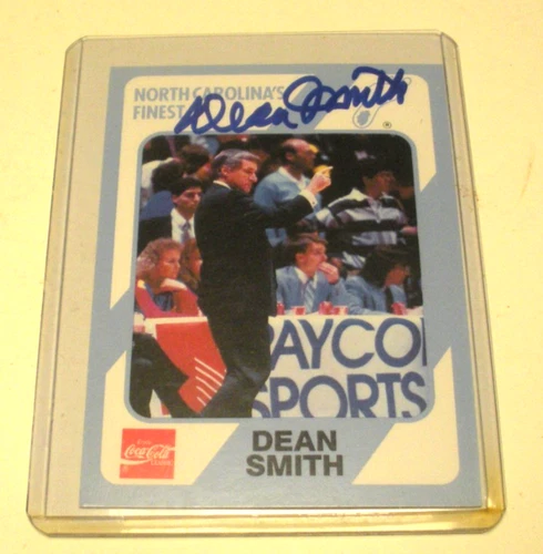 DEAN SMITH NORTH CAROLINA TARHEELS DECEASED JSA/STAMP/COA SIGNED CARD