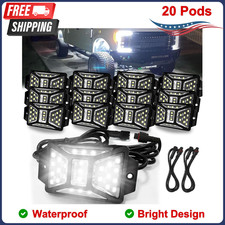 Pure White Rock Lights 20 Pods Waterproof with 2 Pack Connectors Extension Wires