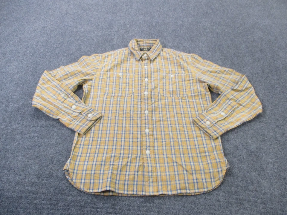 Camisa RRL Hombres S Amarillo Franela a Cuadros Polo Golf Ralph Lauren Abotonada Foto 2 de 4