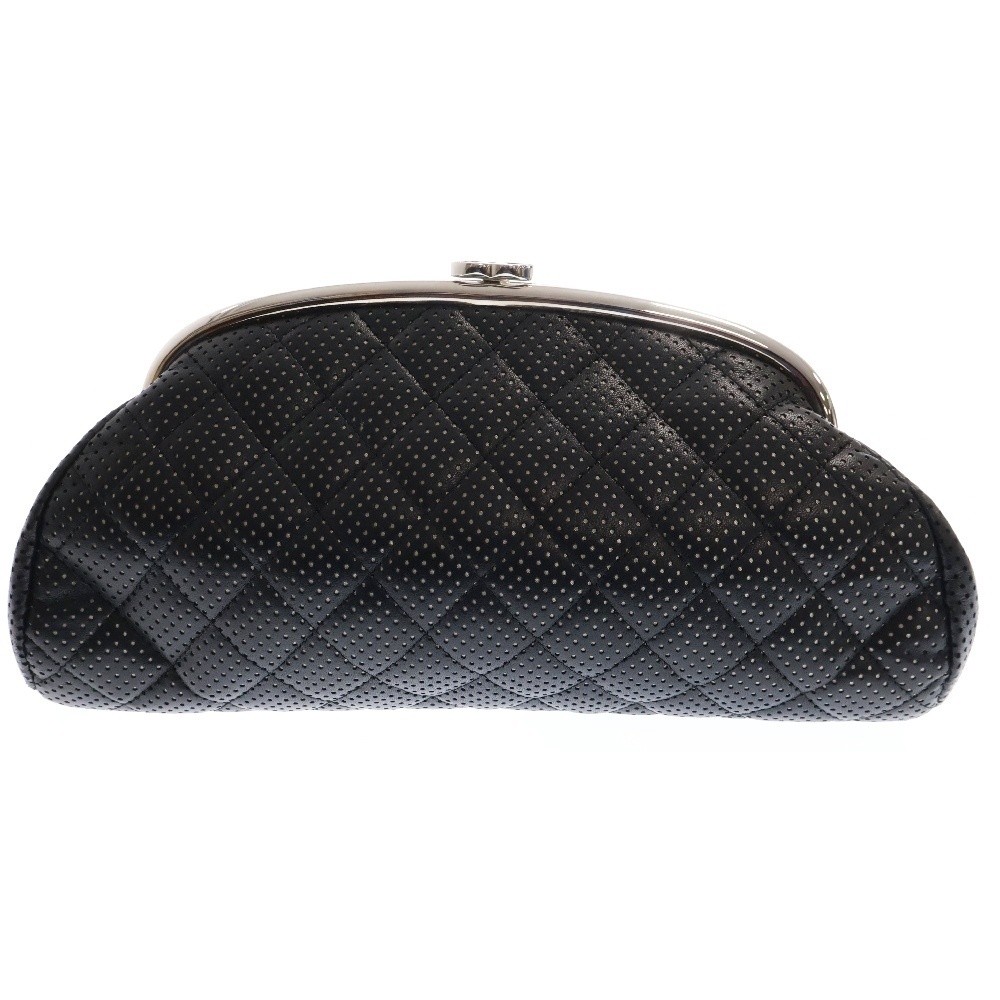 CHANEL Coco Mark Matelass Leather Clutch Bag Black Women Second Hand-image