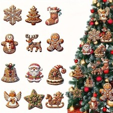36pcs Handmade Wooden Christmas Ornament Set Gingerbread Santa Xmas Tree D cor