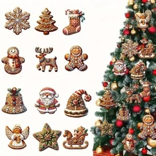 36pcs Handmade Wooden Christmas Ornament Set Gingerbread Santa Xmas Tree Décor