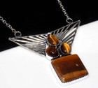 Extreme Tiger Eye 925 Silver Plated Necklace 18" Red Carpet Look Jewelry GW