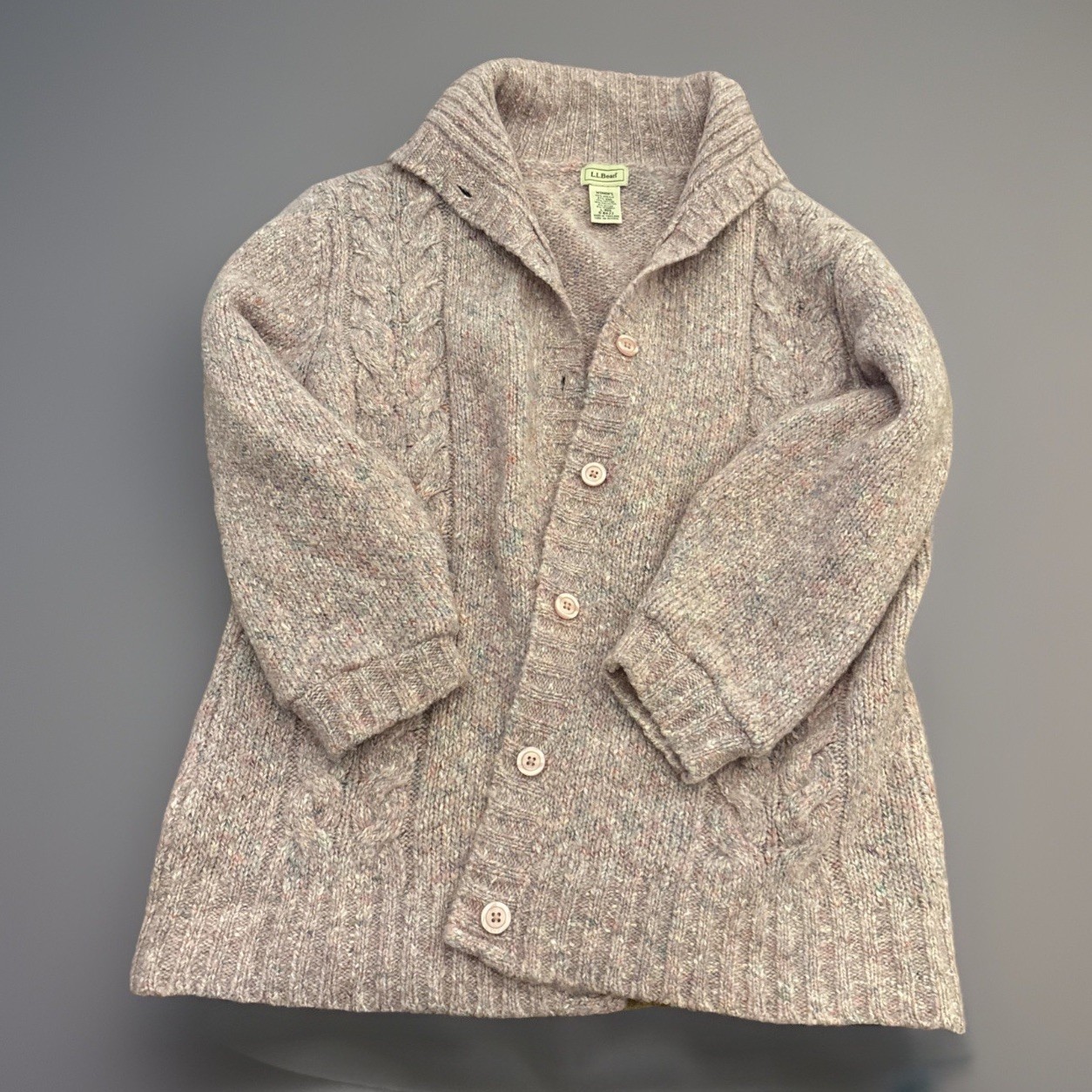 LL Bean Pink Cable Knit Collared Button Wool Blen… - image 5