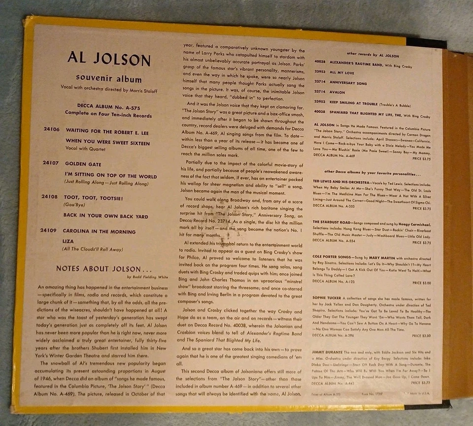 1947 Al Jolson Souvenir Album Box Set 4lp - Image 4 of 4