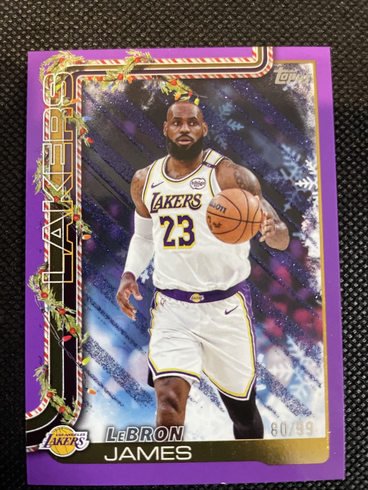 2025-26 topps holiday lebron james purple color match sp /99 lakers h119