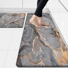 Cushioned Anti-Fatigue Kitchen Mat Set of 2 - Non-Slip Waterproof Grey Rugs