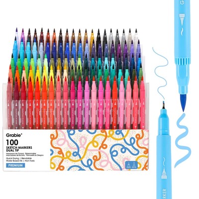 Dual Tip Water-Based Sketch Marker Set of 100, Fineliner & Brush Drawing Pens...