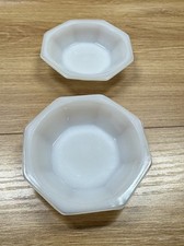 Vintage AKRO AGATE Octagonal ART DECO Slag Glass CHILDS DISHES / 2 White Plates