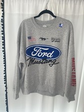 NWT FORD MUSTANG WOMENS LARGE SWEATSHIRT HEATHER GREY GRAY SLEEVE GRAPHICS SOFT