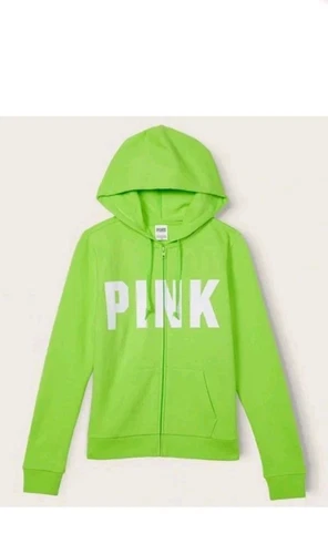 UNDERCOVER NUOVO! Victoria's Secret Felpa con Cappuccio "ROSA" Full Zip "ROSA" Verde Donna Tg Sm