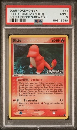 2005 Pokemon Ex Delta Species Reverse Holo Foul 61/112 Ditto Charmander PSA 9