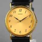SEIKO 1986 Vintage 7431-7060 Men's Watch Gold 32mm New Battery New Leather Band