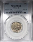 1913 Type 1 Buffalo Nickel PCGS MS61 Uncirculated First Year