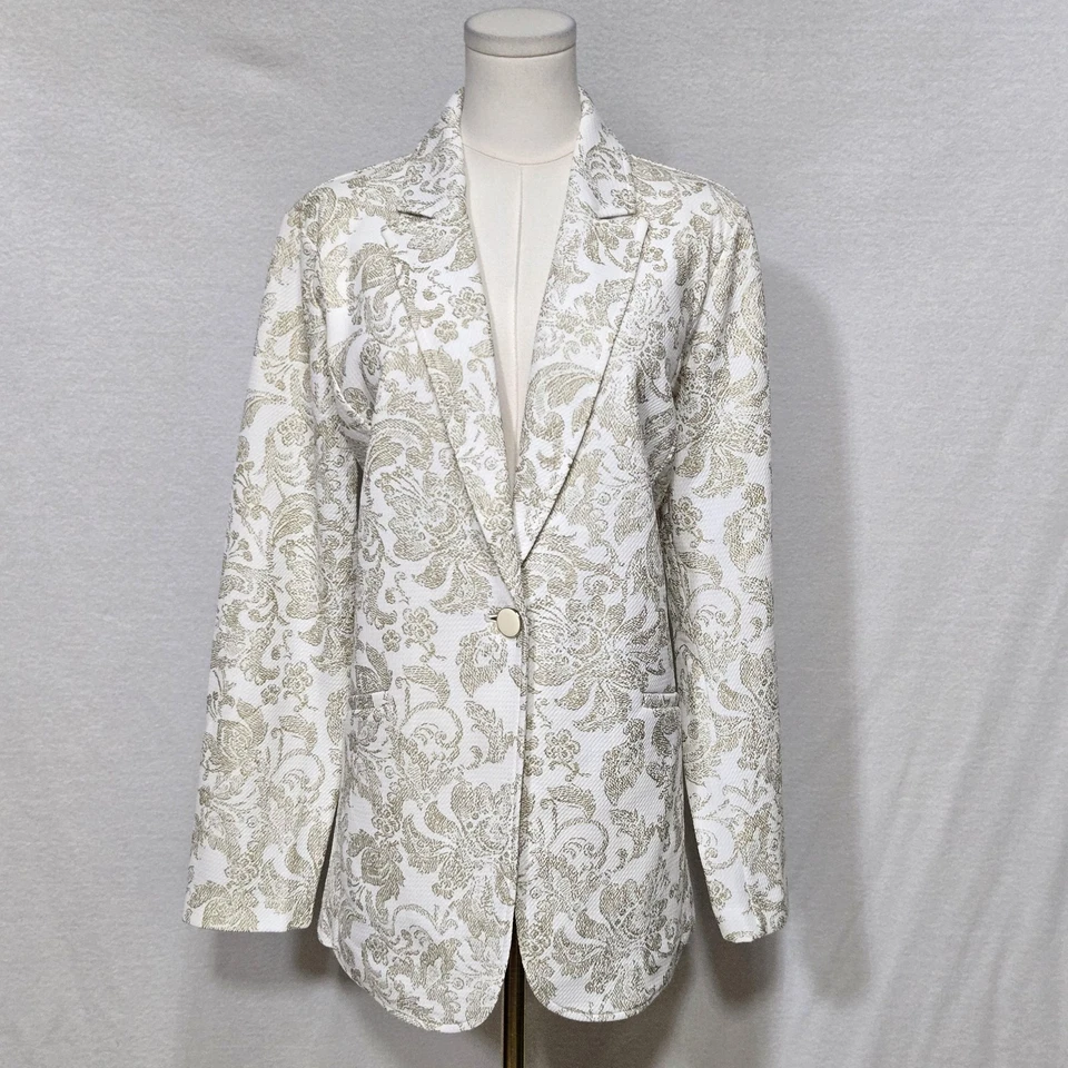 Blazer Susan Graver Mujer Grande Jacquard Floral Ocasión Elegante Chaqueta Dorada Foto 2 de 4