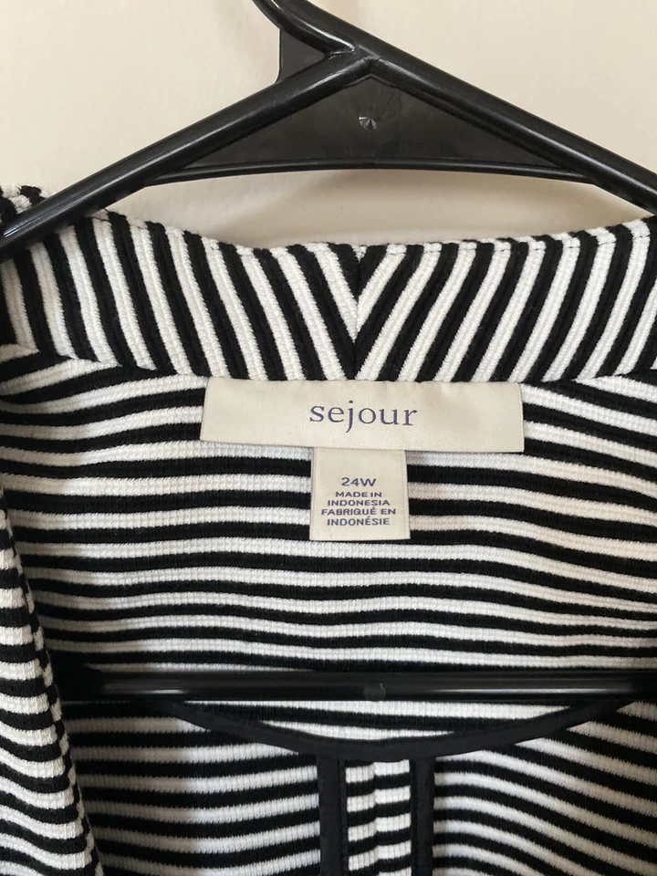 NWT Sejour Black White Striped Open Front Career Blazer Stretch Jacket Size 24W - Image 2 of 4