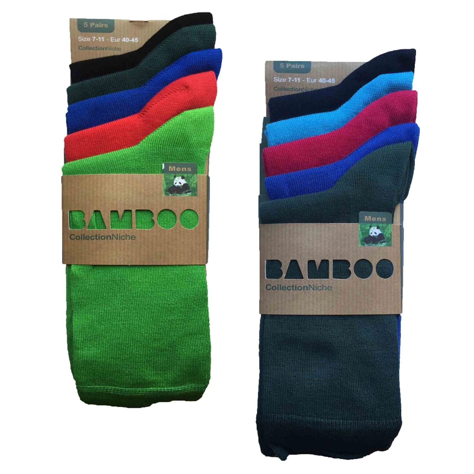 Men's 100% Bamboo Socks 5-Pair Pack Plain Colourful