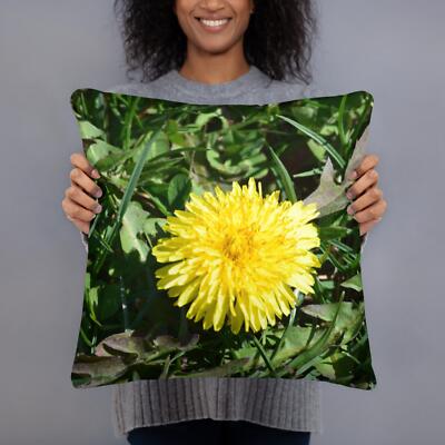 Dandelion Blooming in Spring Grass Decorative Outdoors Pillow