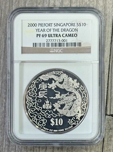 2000 Singapore $10 Lunar Series The Year of the Dragon 2 oz Silver PF 69 NGC