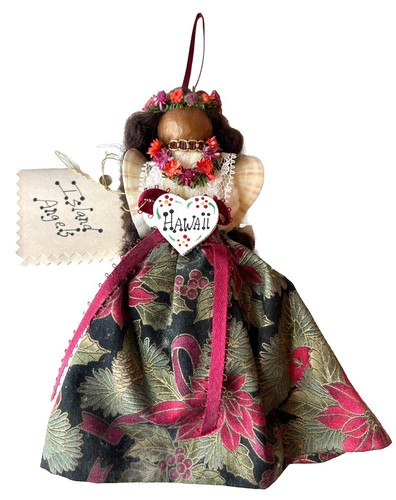 Handgefertigte 9 Zoll Insel Engel Volkskunst Puppe Ornament Stoff Macadamianuss Hawaii