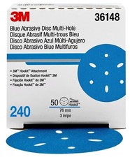 3M Hookit Blue Abrasive Sanding Disc Multi-Hole 3 in 240 Grit 50/Pk 36148