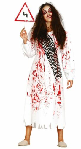 Womens Blood Stained Costume Halloween Horror Run Over Tyre Marks Fancy Dress - Afbeelding 1 van 2