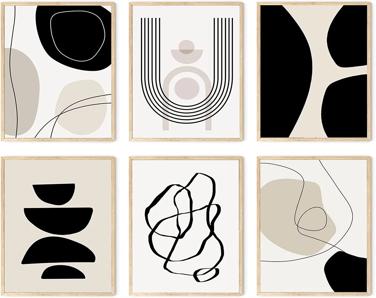 Abstract Boho Wall Art Prints Set of 6 Minimalist Geometric Boho