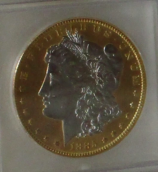 1885 O MORGAN SILVER DOLLAR GOLD GILDED MS60 BY ICG AWESOME COIN - Image 3 of 4