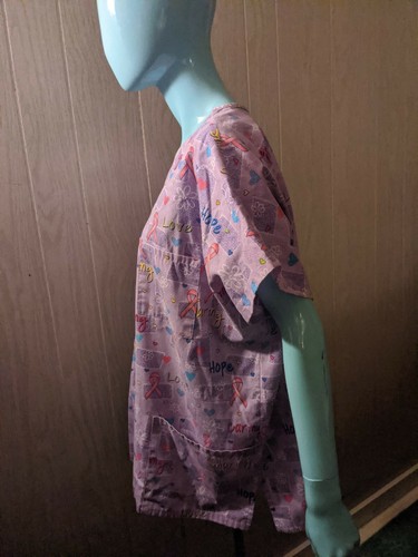 SB SCRUBS BREAST CANCER AWARENESS Pink Ribbons XL SCRUB TOP Hope Love Sharing - Picture 9 of 12