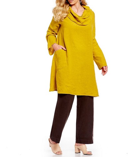 BRYN WALKER TÚNICA NOLAN de lino pesado línea A larga capucha cuello top XS S M L XL COLORES - Imagen 11 de 17