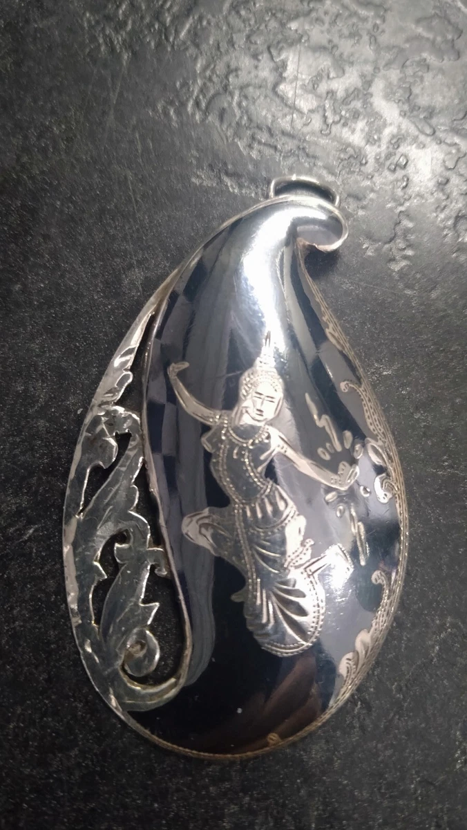 Vintage Siam 925 Sterling Silver Niello Pendant